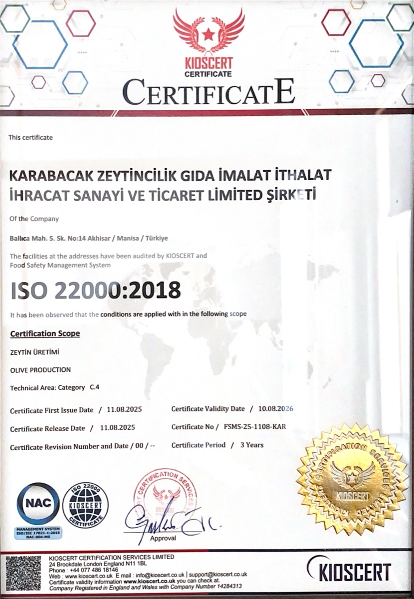 ISO 22000:2018 sertifikası
